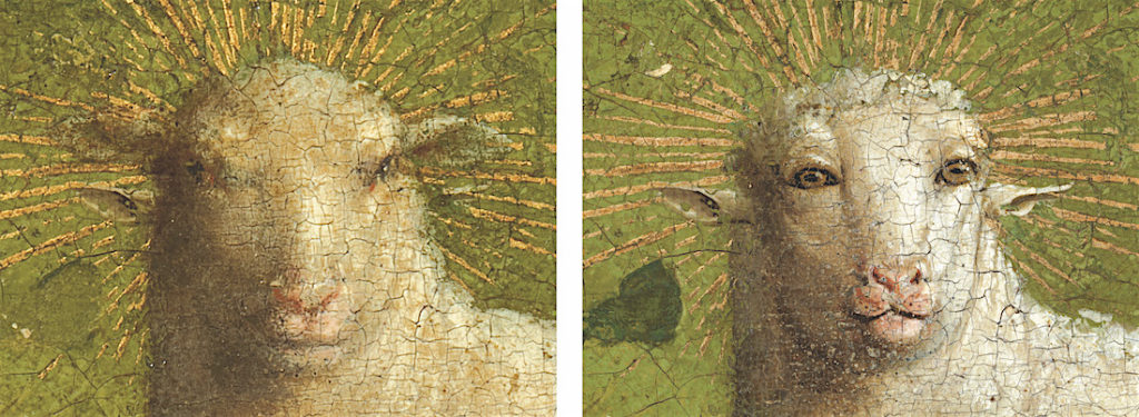 Schilderij Lam Gods detail met stralenkrans