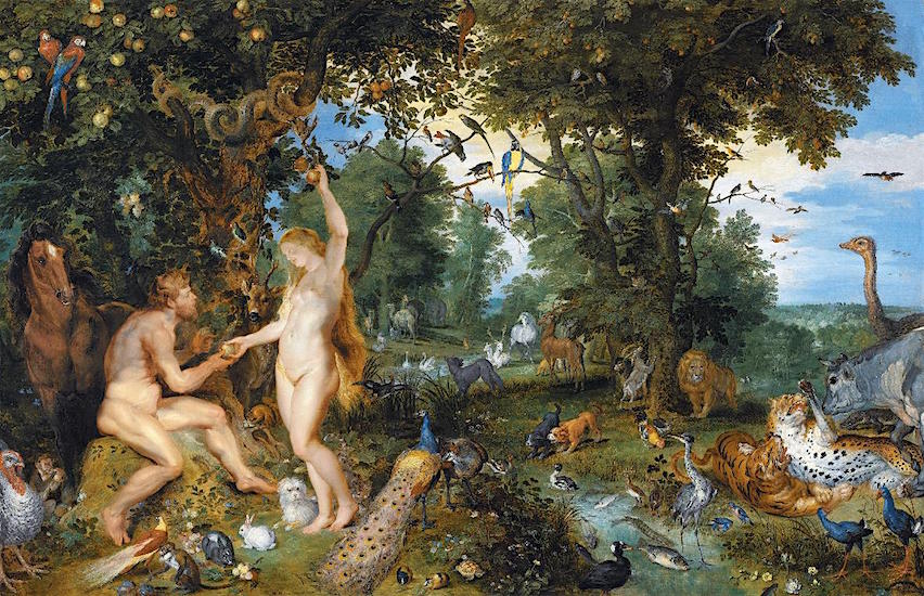 Het aardse Paradijs met de zondeval van Adam en Eva, ca. 1615.